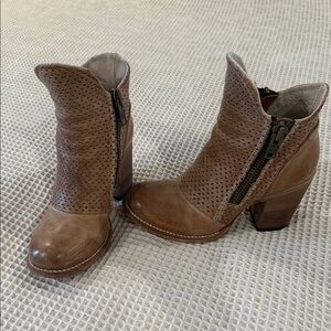Freebird Brown Perforated Ankle Boots Size 8